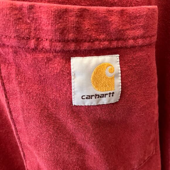 Carhartt K126 Long Sleeve T-Shirt XL Burgundy Workwear Cotton Heavyweight Pocket - Picture 6 of 9